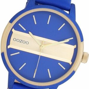 OOZOO Quarzuhr Oozoo Damen Armbanduhr Timepieces, (Analoguhr), Damenuhr Lederarmband blau, rundes Gehäuse, groß (ca. 42mm)