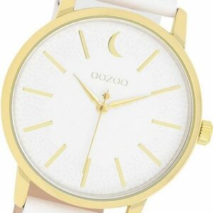 OOZOO Quarzuhr Oozoo Damen Armbanduhr Timepieces, (Analoguhr), Damenuhr Lederarmband weiß, rundes Gehäuse, groß (ca. 40mm)