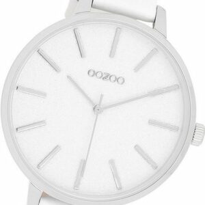 OOZOO Quarzuhr Oozoo Damen Armbanduhr Timepieces, (Analoguhr), Damenuhr Lederarmband weiß, rundes Gehäuse, groß (ca. 42mm)