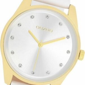 OOZOO Quarzuhr Oozoo Damen Armbanduhr Timepieces, (Analoguhr), Damenuhr Lederarmband weiß, rundes Gehäuse, mittel (ca. 38mm)