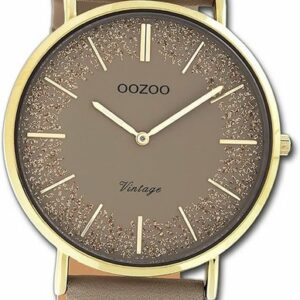 OOZOO Quarzuhr Oozoo Damen Armbanduhr Vintage Series, (Analoguhr), Damenuhr Lederarmband braun, rundes Gehäuse, groß (ca. 40mm)