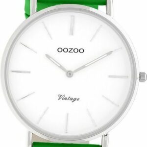 OOZOO Quarzuhr Oozoo Damen Armbanduhr Vintage Series, (Analoguhr), Damenuhr Lederarmband grün, rundes Gehäuse, groß (ca. 40mm)