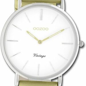 OOZOO Quarzuhr Oozoo Damen Armbanduhr Vintage Series, (Analoguhr), Damenuhr Lederarmband grün, rundes Gehäuse, groß (ca. 40mm)