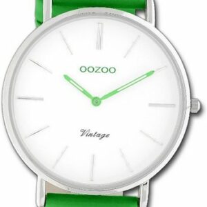 OOZOO Quarzuhr Oozoo Damen Armbanduhr Vintage Series, (Analoguhr), Damenuhr Lederarmband grün, rundes Gehäuse, mittel (ca. 36mm)