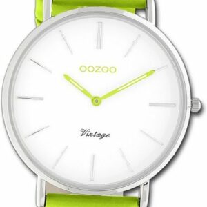 OOZOO Quarzuhr Oozoo Damen Armbanduhr Vintage Series, (Analoguhr), Damenuhr Lederarmband hellgrün, rundes Gehäuse, groß (ca. 40mm)