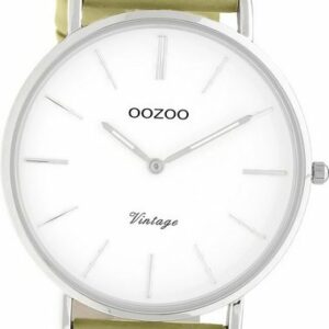 OOZOO Quarzuhr Oozoo Damen Armbanduhr Vintage Series, (Analoguhr), Damenuhr Lederarmband sand, gelbgrün, rundes Gehäuse, groß (ca. 40mm)