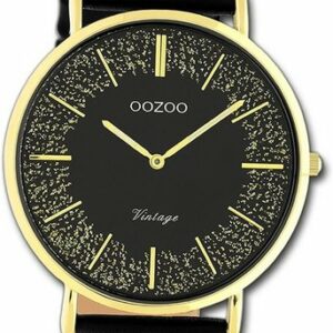 OOZOO Quarzuhr Oozoo Damen Armbanduhr Vintage Series, (Analoguhr), Damenuhr Lederarmband schwarz, rundes Gehäuse, mittel (ca. 36mm)