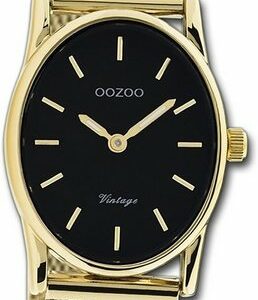 OOZOO Quarzuhr Oozoo Damen Armbanduhr Vintage Series, (Analoguhr), Damenuhr Mesharmband gold, ovales Gehäuse, klein (ca. 22,5x28mm)