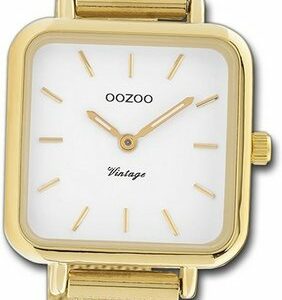 OOZOO Quarzuhr Oozoo Damen Armbanduhr Vintage Series, (Analoguhr), Damenuhr Mesharmband gold, rechteckiges Gehäuse, klein (ca. 26x26mm)