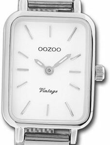 OOZOO Quarzuhr Oozoo Damen Armbanduhr Vintage Series, (Analoguhr), Damenuhr Mesharmband silber, rechteckiges Gehäuse, klein (ca. 21x26mm)