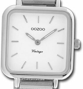 OOZOO Quarzuhr Oozoo Damen Armbanduhr Vintage Series, (Analoguhr), Damenuhr Mesharmband silber, rechteckiges Gehäuse, klein (ca. 26x26mm)