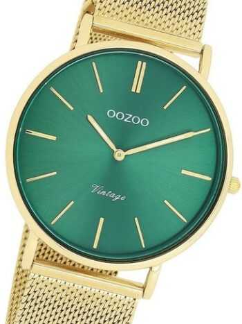 OOZOO Quarzuhr Oozoo Damen Armbanduhr Vintage Series, (Analoguhr), Damenuhr Metall, Mesharmband gold, rundes Gehäuse, groß (ca. 40mm)
