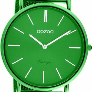 OOZOO Quarzuhr Oozoo Damen Armbanduhr Vintage Series, (Analoguhr), Damenuhr Metall, Mesharmband grün, rundes Gehäuse, groß (ca. 40mm)