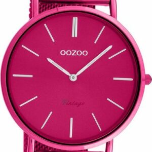 OOZOO Quarzuhr Oozoo Damen Armbanduhr Vintage Series, (Analoguhr), Damenuhr Metall, Mesharmband pink, rundes Gehäuse, groß (ca. 40mm)