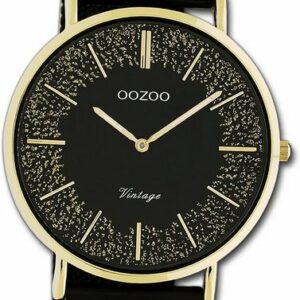 OOZOO Quarzuhr Oozoo Damen Armbanduhr Vintage Series, (Analoguhr), Damenuhr Metall, Mesharmband schwarz, rundes Gehäuse, groß (ca. 40mm)