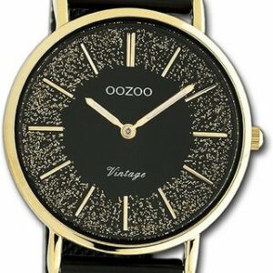 OOZOO Quarzuhr Oozoo Damen Armbanduhr Vintage Series, (Analoguhr), Damenuhr Metall, Mesharmband schwarz, rundes Gehäuse, mittel (ca 32mm)