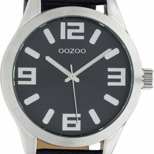 OOZOO Quarzuhr Oozoo Damen Armbanduhr dunkelblau, (Armbanduhr), Damen, Herrenuhr rund, extra groß (ca 46mm) Lederarmband, Casual-Style