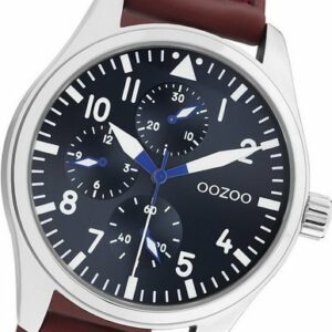 OOZOO Quarzuhr Oozoo Herren Armbanduhr Timepieces, (Analoguhr), Herrenuhr Lederarmband braun, rundes Gehäuse, groß (ca. 42mm)