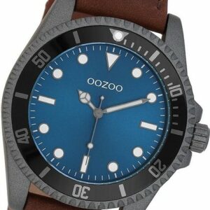 OOZOO Quarzuhr Oozoo Herren Armbanduhr Timepieces, (Analoguhr), Herrenuhr Lederarmband braun, rundes Gehäuse, groß (ca. 44mm)