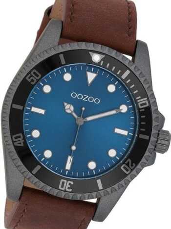 OOZOO Quarzuhr Oozoo Herren Armbanduhr Timepieces, (Analoguhr), Herrenuhr Lederarmband braun, rundes Gehäuse, groß (ca. 44mm)