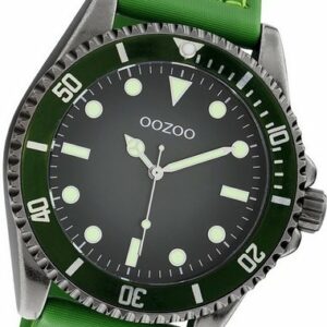 OOZOO Quarzuhr Oozoo Herren Armbanduhr Timepieces, (Analoguhr), Herrenuhr Lederarmband grün, rundes Gehäuse, groß (ca. 42mm)