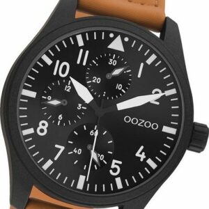 OOZOO Quarzuhr Oozoo Herren Armbanduhr Timepieces, (Analoguhr), Herrenuhr Lederarmband orange, rundes Gehäuse, groß (ca. 42mm)