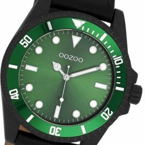 OOZOO Quarzuhr Oozoo Herren Armbanduhr Timepieces, (Analoguhr), Herrenuhr Lederarmband schwarz, rundes Gehäuse, groß (ca. 44mm)