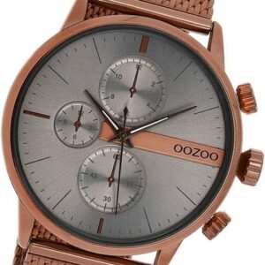 OOZOO Quarzuhr Oozoo Herren Armbanduhr Timepieces, (Analoguhr), Herrenuhr Metall, Mesharmband braun, rundes Gehäuse, groß (ca. 45mm)