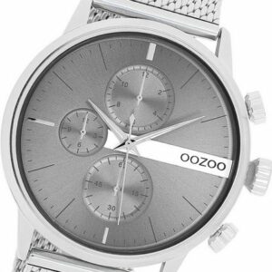 OOZOO Quarzuhr Oozoo Herren Armbanduhr Timepieces, (Analoguhr), Herrenuhr Metall, Mesharmband silber, rundes Gehäuse, groß (ca. 45mm)