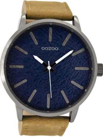 OOZOO Quarzuhr Oozoo Leder Herren Uhr C9026 Quarzuhr, (Analoguhr), Herrenuhr mit Lederarmband, rundes Gehäuse, extra groß (ca. 48mm), Fas