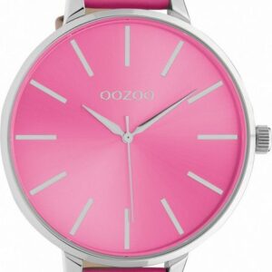 OOZOO Quarzuhr XL Damenuhr C10984 Zifferbatt Glänzend Lederband Pink 48 mm
