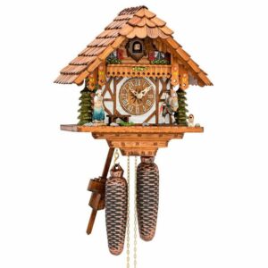 Cuco Clock Pendelwanduhr Kuckucksuhr Schwarzwalduhr "Schwarzwald-Traditionen" Wanduhr aus Holz (19 x 27 x 28cm, 8 - Tage Werk, manuelle Nachtabschaltung)