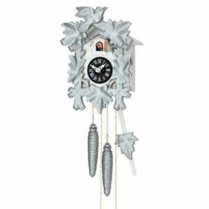 Cuco Clock Pendelwanduhr Kuckucksuhr Schwarzwalduhr "Silbervogel" Wanduhr aus Holz (15 x 17 x 24cm, 1 - Tage Werk, manuelle Nachtabschaltung)