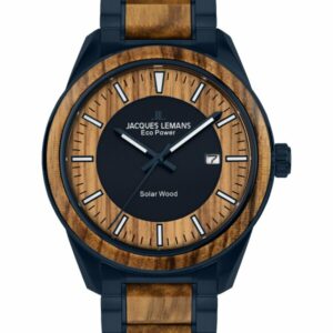 Jacques Lemans® Eco Power Wood blau Herrenuhr - 1-2116M - Mehrfarbig-Braun - Quarz - Solar-Uhrwerk