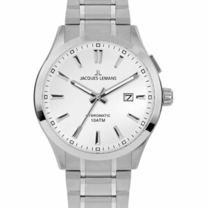 Jacques Lemans® Hybromatic Silber Herrenuhr - 1-2130F - Silber-Weiß - Hybromatic - Autoquarz - Kinetic - Eco-Drive-Uhrwerk