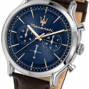 MASERATI Chronograph Maserati Leder Armband-Uhr, (Chronograph), Herrenuhr Lederarmband, rundes Gehäuse, groß (ca. 42mm) blau