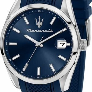 MASERATI Quarzuhr Maserati Herren Armband Attrazione, (Analoguhr), Herrenuhr rund, groß (ca. 43mm) Silikonarmband, Made-In Italy