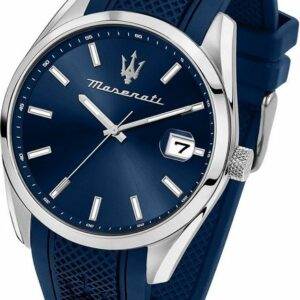 MASERATI Quarzuhr Maserati Herren Armbanduhr, (Analoguhr), Herrenuhr Silikonarmband, rundes Gehäuse, groß (ca. 43mm) blau