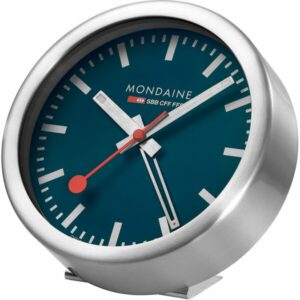 MONDAINE® Mini Wanduhr Tischuhr Wecker Blau - A997.MCAL.46SBV.1 - Quarz-Uhrwerk - Alarm