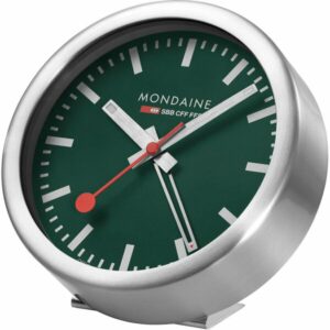MONDAINE® Mini Wanduhr Tischuhr Wecker Grün - A997.MCAL.66SBV.1 - Quarz-Uhrwerk - Alarm