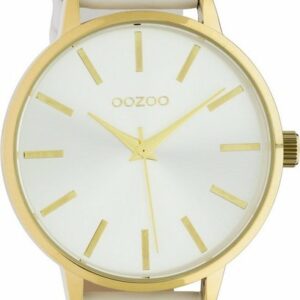 OOZOO Quarzuhr Damenuhr C10611 Goldfarben Lederband Weiss 42 mm