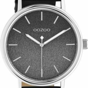 OOZOO Quarzuhr Damenuhr C10939 Glitzer-ZB Lederband Schwarz 42 mm