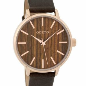 OOZOO Quarzuhr Damenuhr C9253 Holz-Zifferblatt Lederband Braun 42 mm
