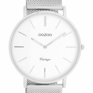 OOZOO Quarzuhr Herrenuhr C9900 Weiss Milanaiseband Silberfarben 44 mm