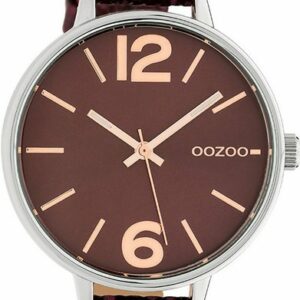 OOZOO Quarzuhr Oozoo Damen Armbanduhr OOZOO Timepieces, (Analoguhr), Damenuhr rund, groß (ca. 42mm), Lederarmband braun, Fashion