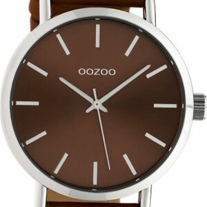OOZOO Quarzuhr Oozoo Damen Armbanduhr OOZOO Timepieces, (Analoguhr), Damenuhr rund, groß (ca. 42mm), Lederarmband braun, Fashion