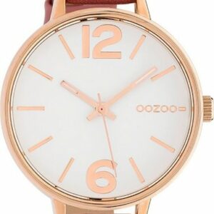 OOZOO Quarzuhr Oozoo Damen Armbanduhr OOZOO Timepieces, (Analoguhr), Damenuhr rund, groß (ca. 42mm), Lederarmband pink, Fashion