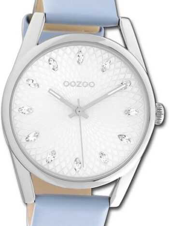 OOZOO Quarzuhr Oozoo Damen Armbanduhr Timepieces, (Analoguhr), Damenuhr Lederarmband blau, rundes Gehäuse, groß (ca. 45mm)