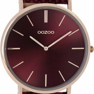 OOZOO Quarzuhr Oozoo Damen Armbanduhr Vintage, (Analoguhr), Damenuhr rund, groß (ca. 44mm), Lederarmband rot, Fashion