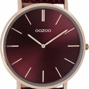 OOZOO Quarzuhr Oozoo Damen Armbanduhr Vintage, (Analoguhr), Damenuhr rund, mittel (ca. 32mm), Lederarmband rot, Fashion